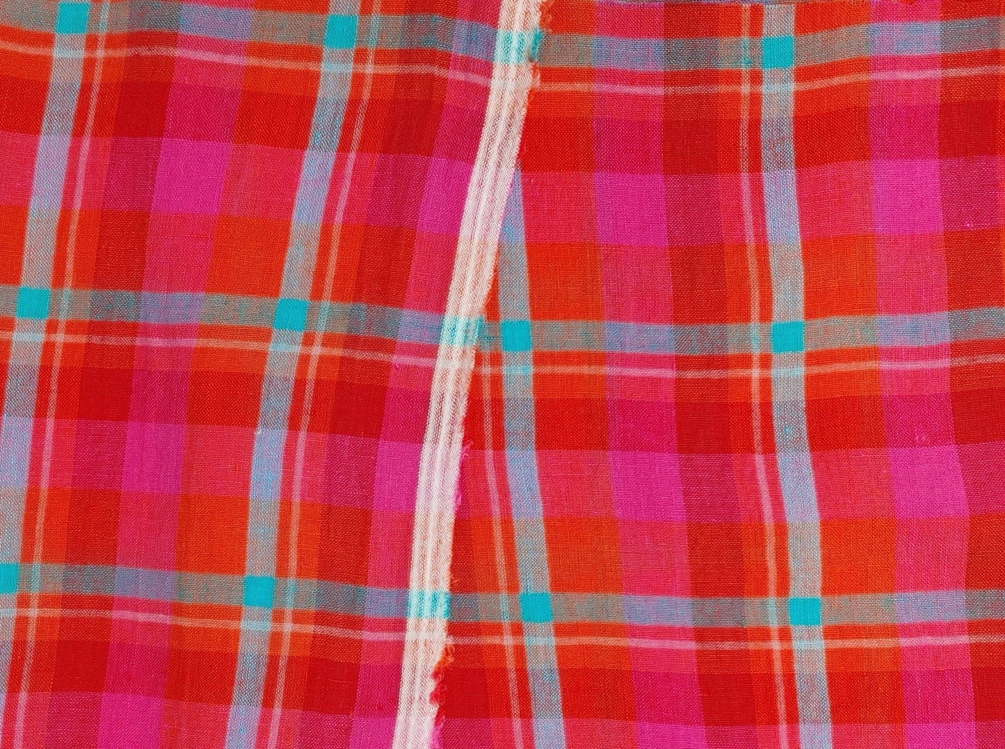 100% Linen - Red Pink Plaid Check Fabric 50" wide TLL - homesewn