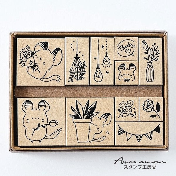 Sanby Chinchilla & Flowers Stamp Set