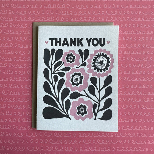 Thank You Pink Flowers - letterpress card