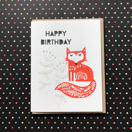 Happy Birthday Fancy Fox - letterpress card