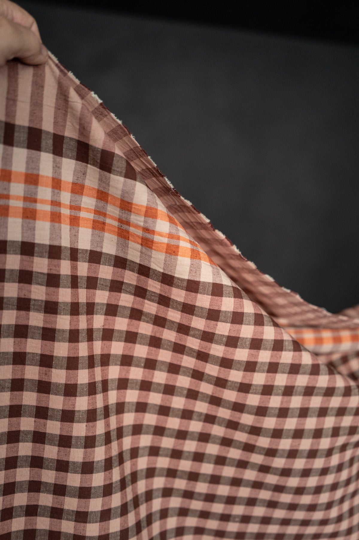 Flavour Notes Organic Cotton/Linen Gingham - pink brown gingham fabric