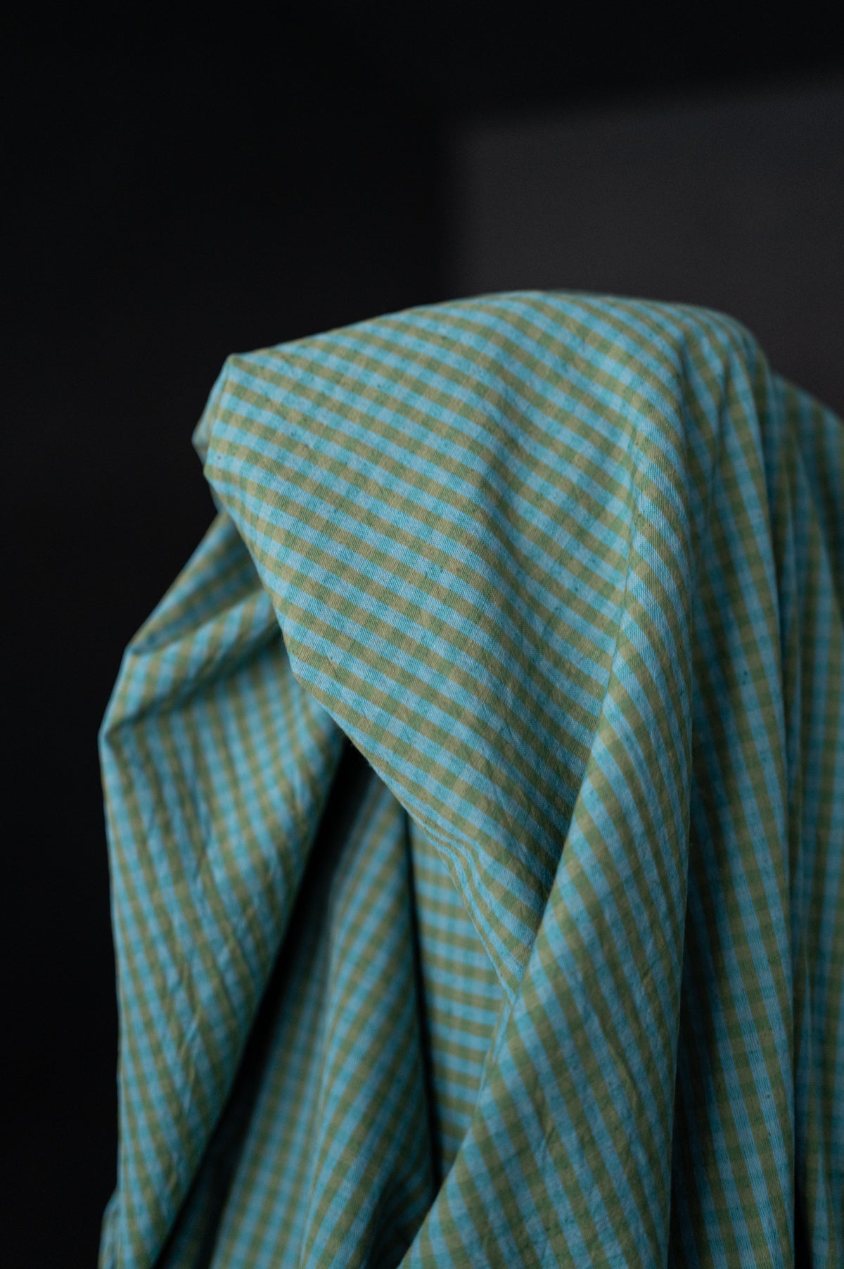 Springwater Organic Cotton/Linen Gingham - blue green gingham fabric