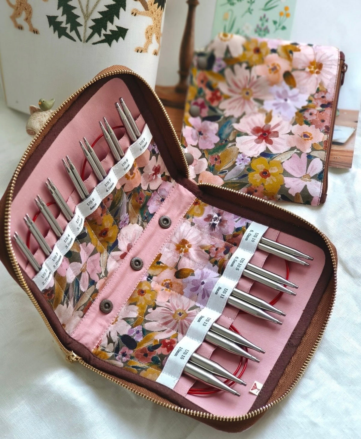 ChiaoGoo US 2-15 Interchangeable Needle Case - Pink Floral Garden