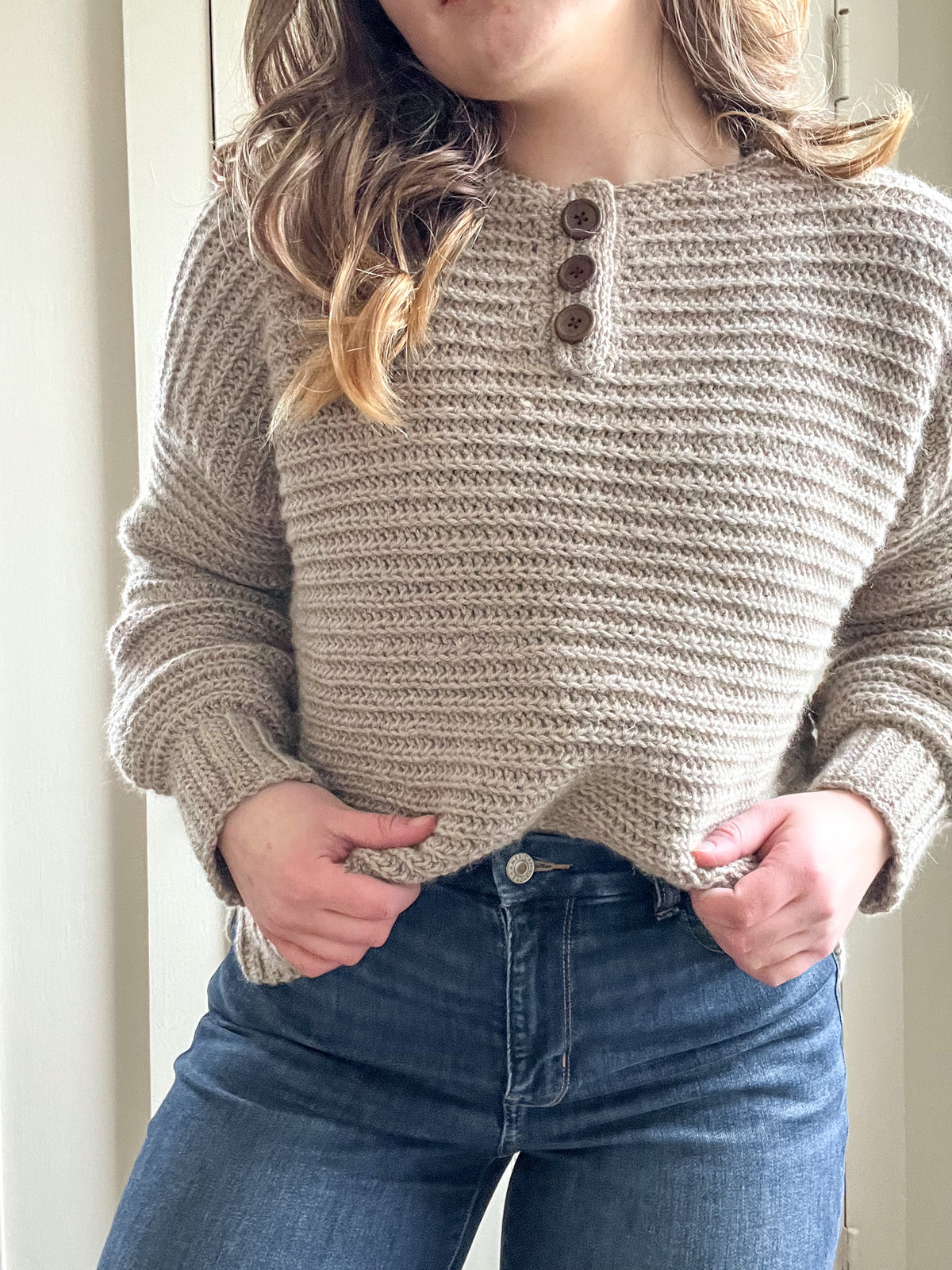 Crocheted Henley Button Cardigan Class
