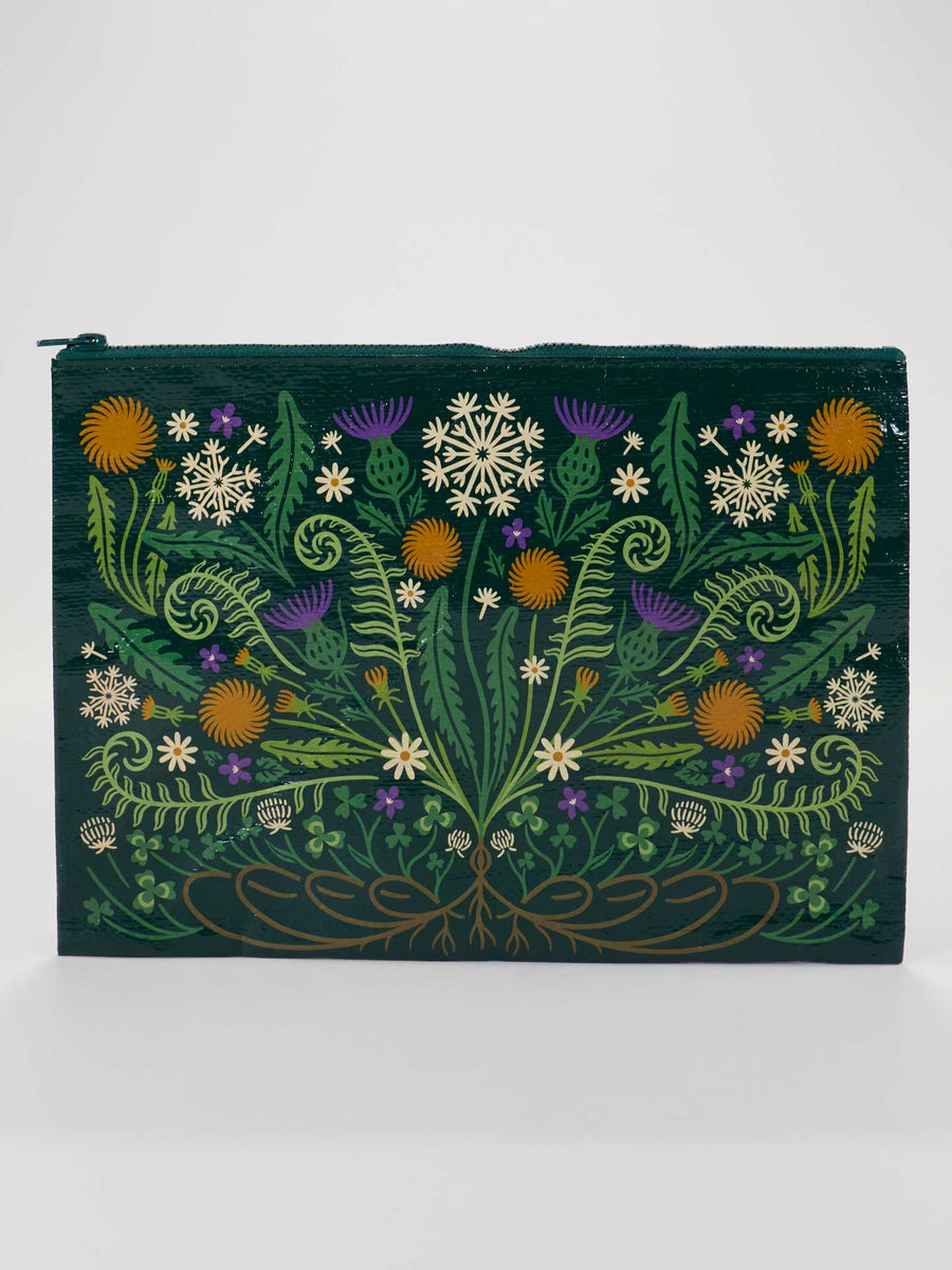 Blue Q Wild Bloom Jumbo Pouch - dark green pouch with vibrant symmetrical floral design