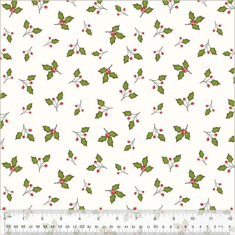 A Very Terri Christmas - Holly Leaves - Ivory Quilting Cotton Fabric - homesewn