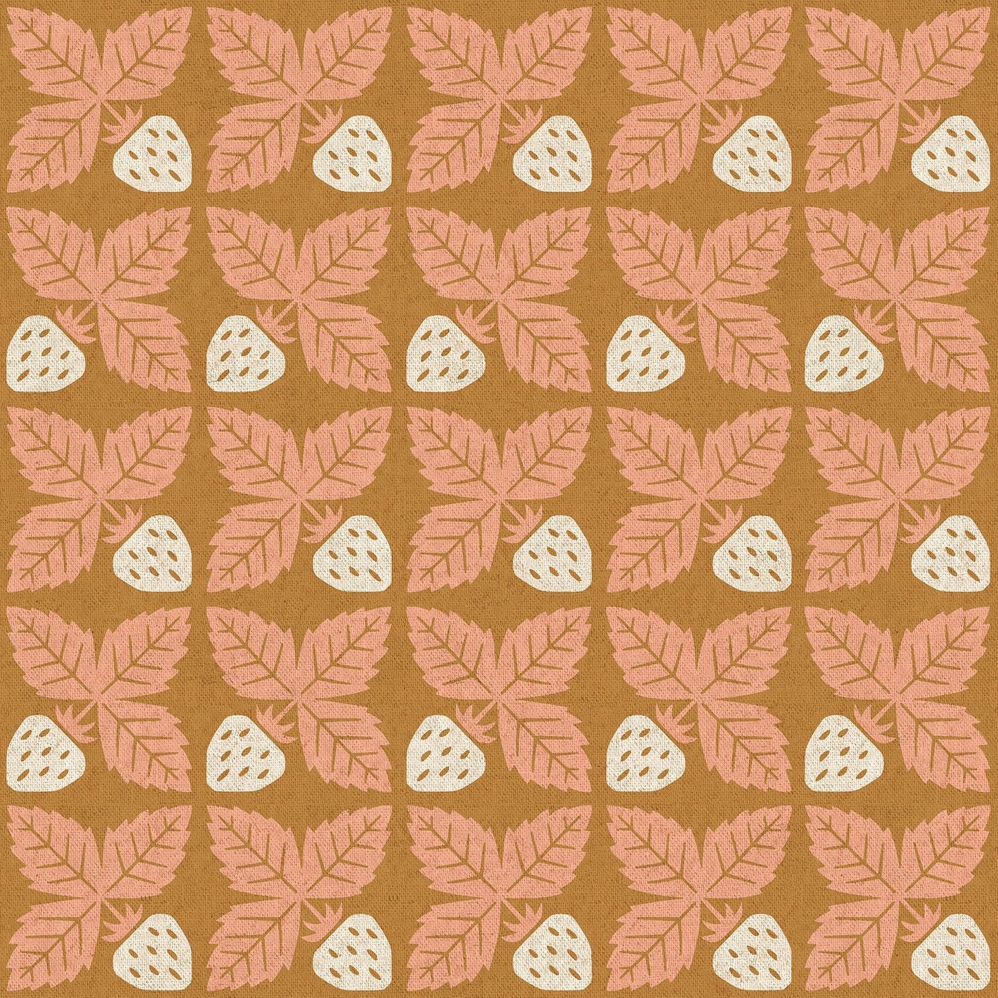 Along the Fields - Strawberry - Midsummer Gold - Cotton Canvas Fabric - homesewn