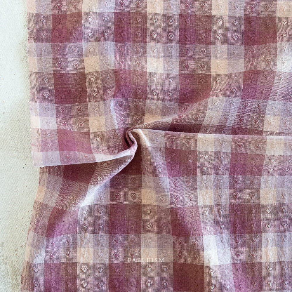 arriving 2/10 Gingham Hearts in Cameo Pink 140 gsm - Golden Hour Wovens by Fableism - homesewn