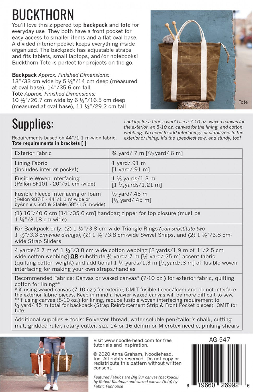 Buckthorn Backpack & Tote Pattern - homesewn