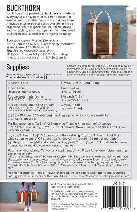 Buckthorn Backpack & Tote Pattern - homesewn