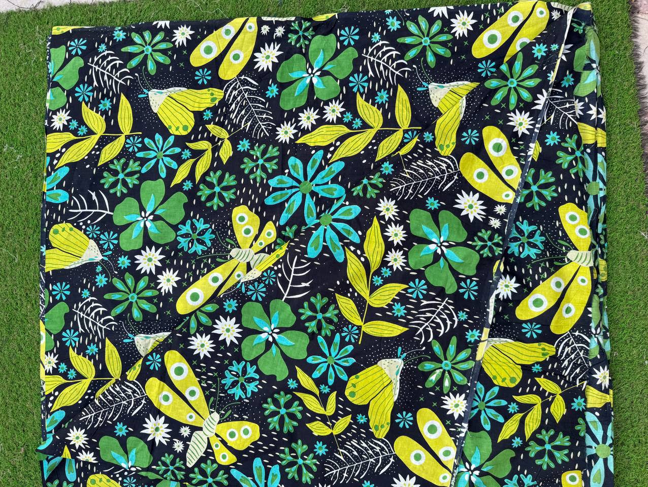Butterfly Beautiful Floral Design Cotton Print Dress Fabric - homesewn