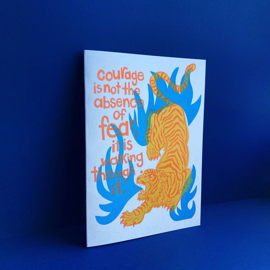 Courage Tiger Encouragement Risograph Greeting Card - homesewn