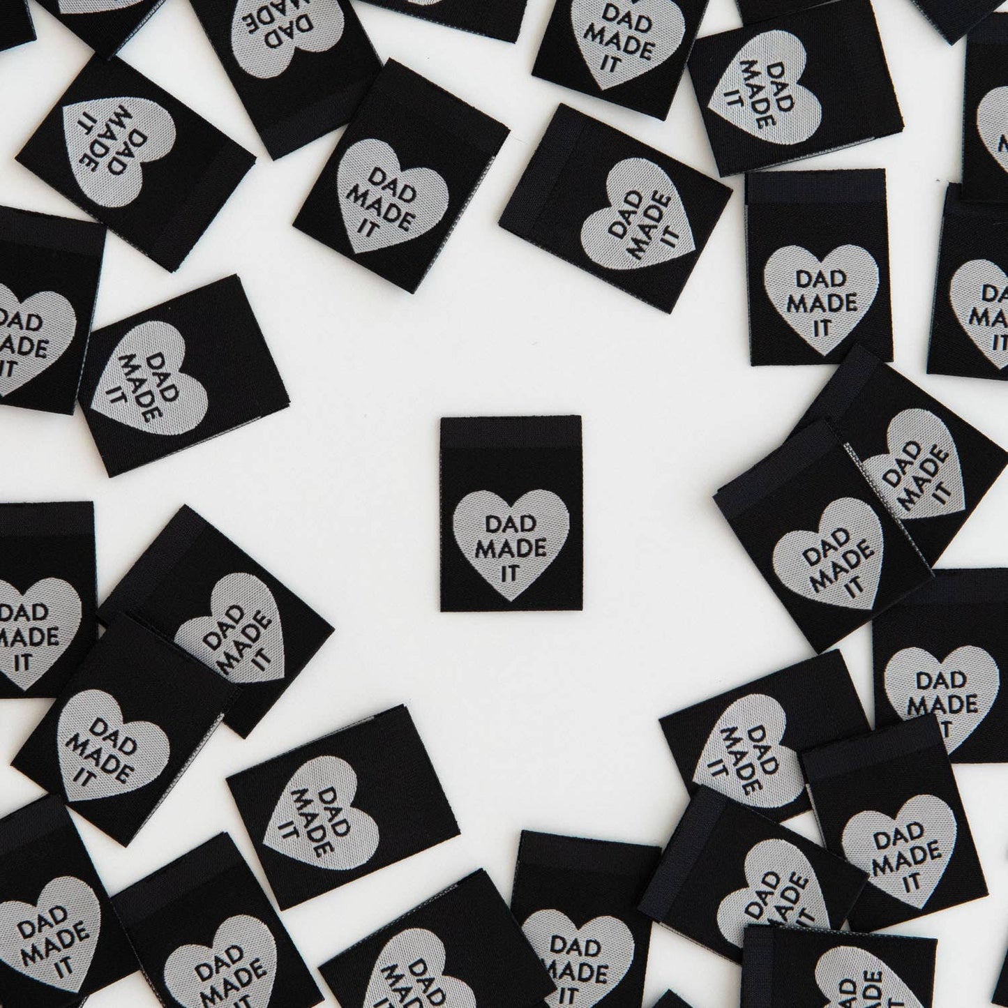 Dad Made It Heart Woven Labels - Sewing Woven Clothing Tags - homesewn