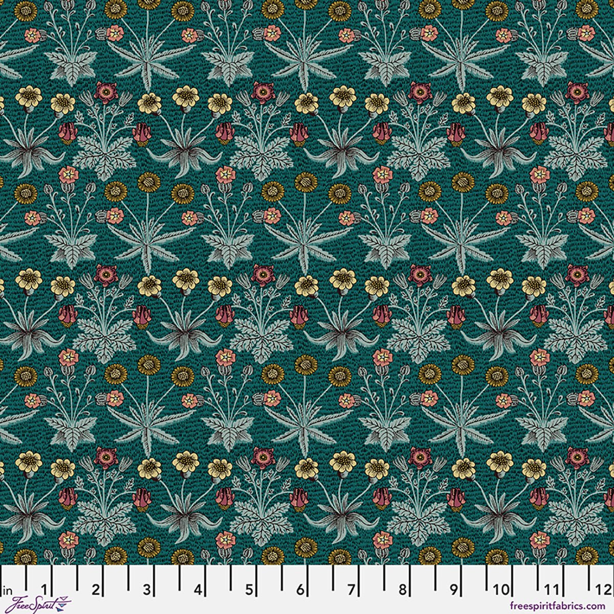 Daisy Fields - Teal - William Morris Lodden QUILTING COTTON/POPLIN - homesewn