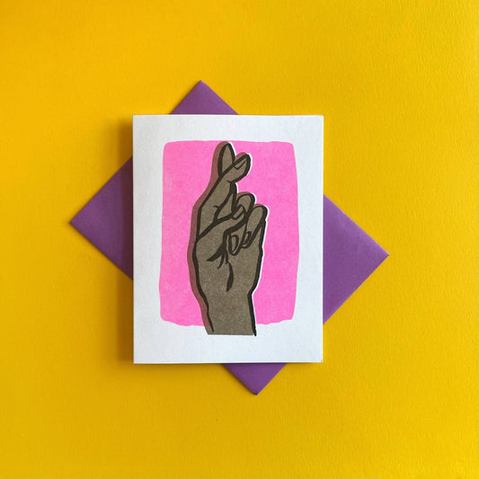 Fingers Crossed Risograph Greeting Card - homesewn