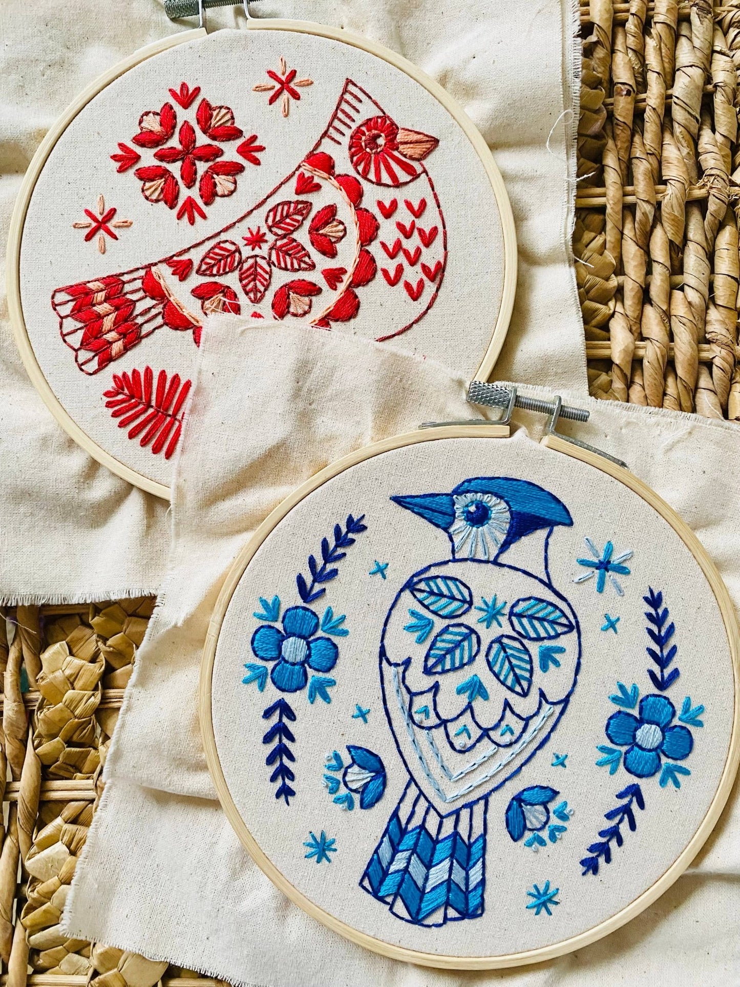 Folk Blue Jay Complete Embroidery Kit - homesewn