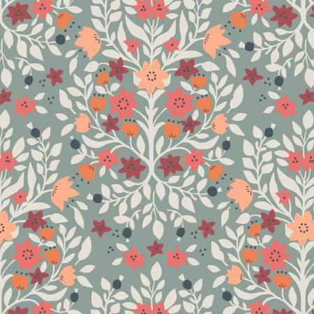 Folk Floral Damask - Sage - A666 - 2 - homesewn
