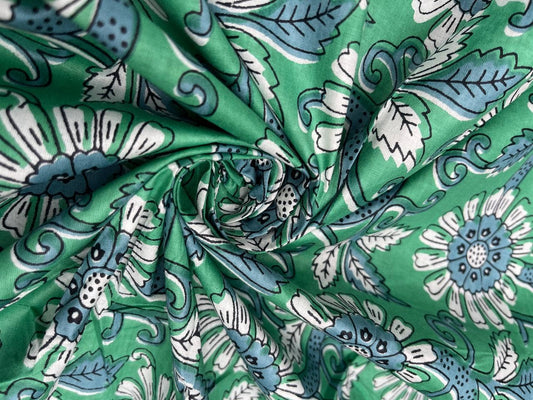 Green Floral Print Fabric Dressmaking Fabric Women Clothing - homesewn