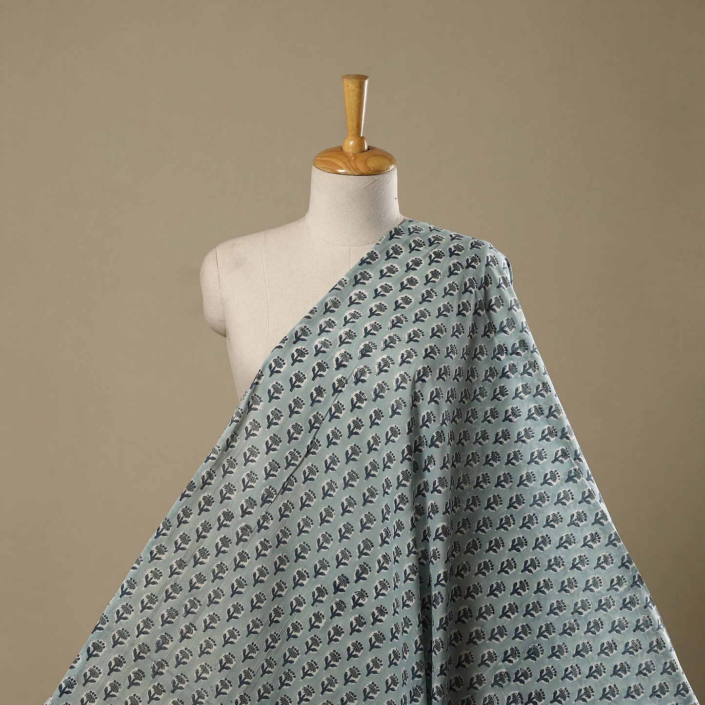 Green Pure Mul Cotton Hand Block Sanganeri Print Fabric - homesewn