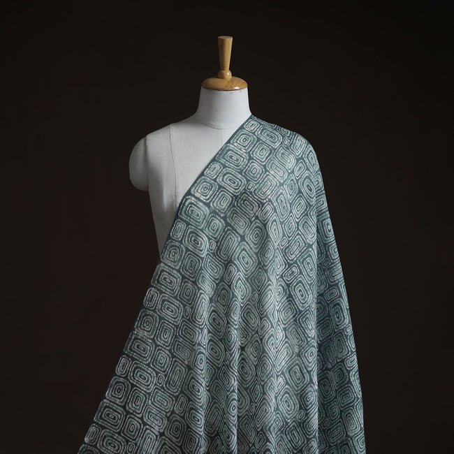 Green - Pure Mul Cotton Kutch Hand Block Batik Print Fabric 02 - homesewn
