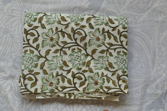 Hand Block Printed - Blue Green Floral - homesewn