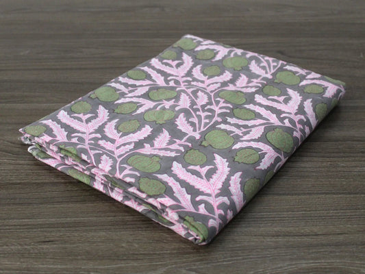 Hand Block Printed - Pink/Olive Print - homesewn