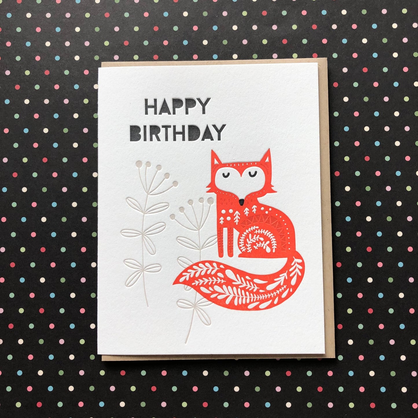Happy Birthday Fancy Fox - letterpress card - homesewn