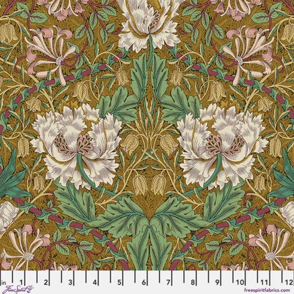 Honey Suckle and Tulip - Gold - William Morris Lodden QUILTING COTTON/POPLIN - homesewn