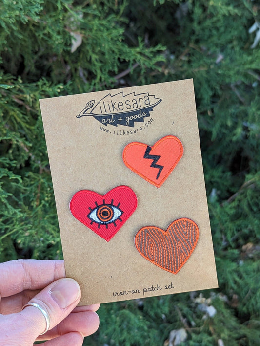 Iron - on patch | heart 3 - pack - red - homesewn