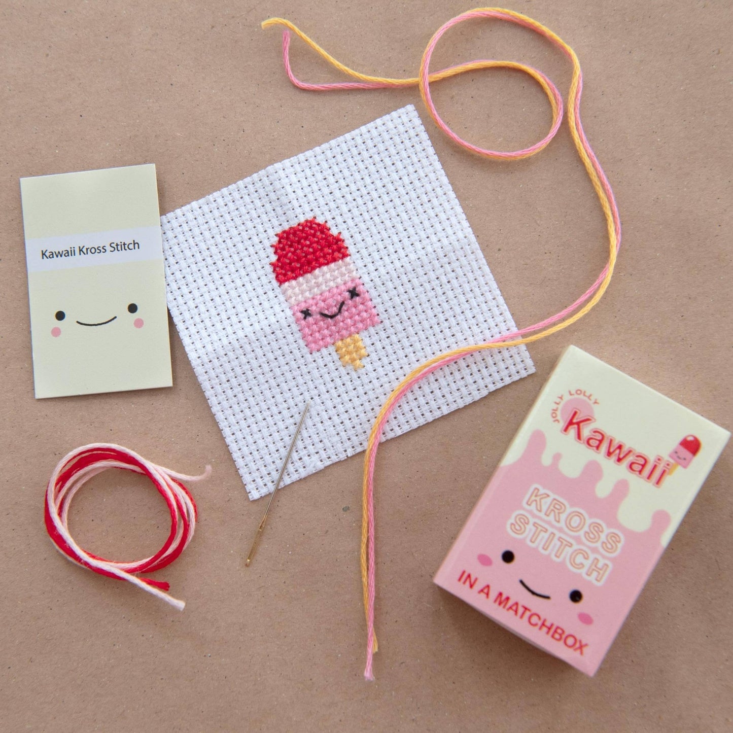 Kawaii Ice Lolly Mini Cross Stitch Kit In A Matchbox - homesewn