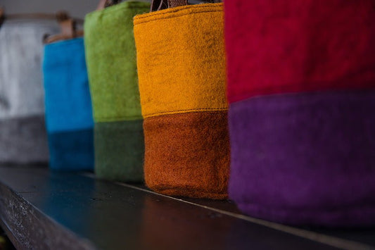 Medium Project Bag - 100% Felted Wool & Leather - homesewn