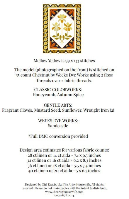 Mellow Yellow Printed Cross Stitch Pattern - homesewn