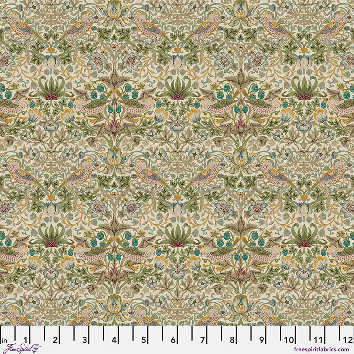 Mini Strawberry Thief - Old Gold - William Morris Lodden QUILTING COTTON/POPLIN - homesewn