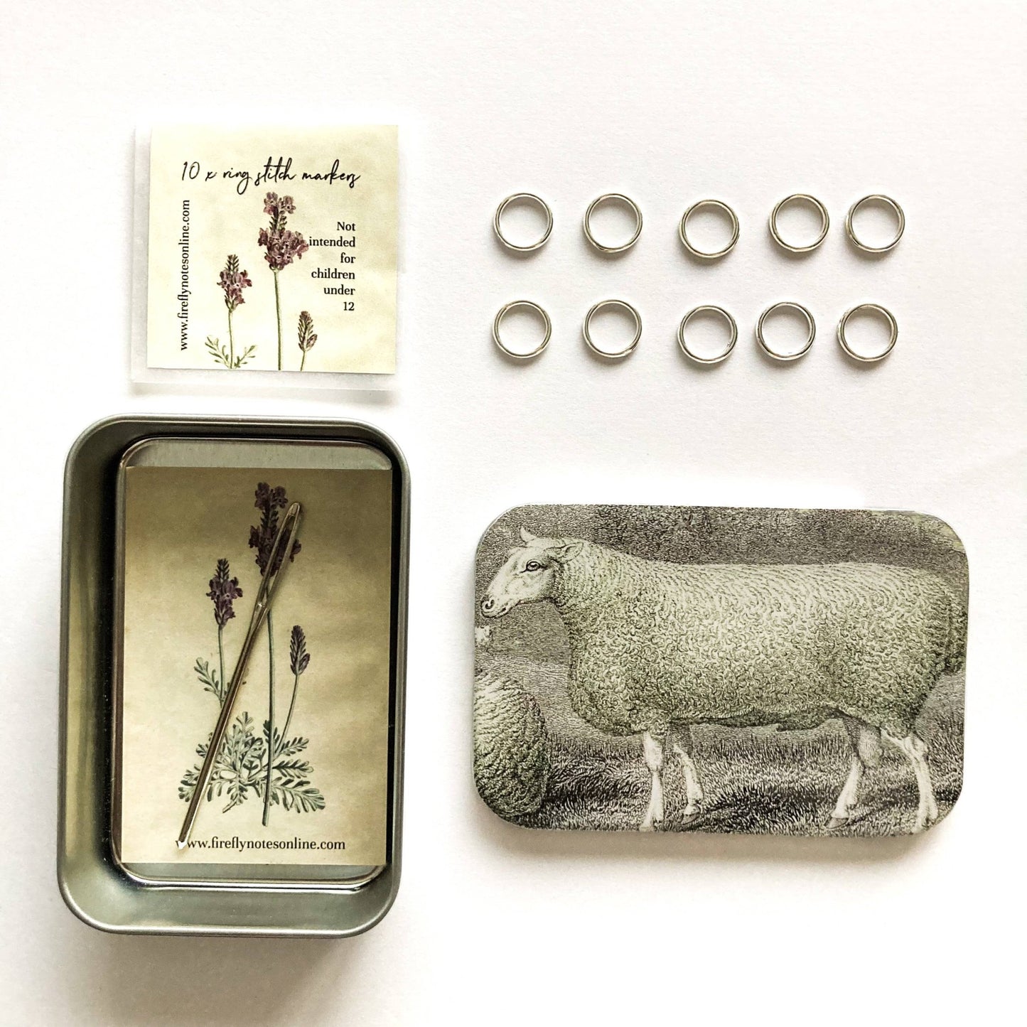 Notions Tin, Sheep Knitting Kit, Stitch Marker Storage - homesewn