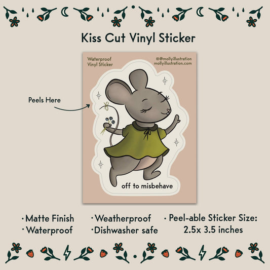 Off to Misbehave Mouse Cartoon Waterproof Vinyl Sticker - homesewn