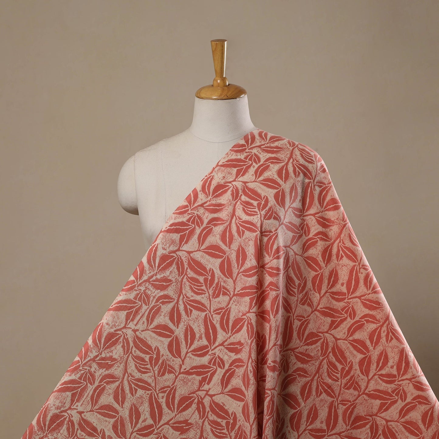 Peach - Hand Block Akola Print Slub Cotton Fabric - homesewn