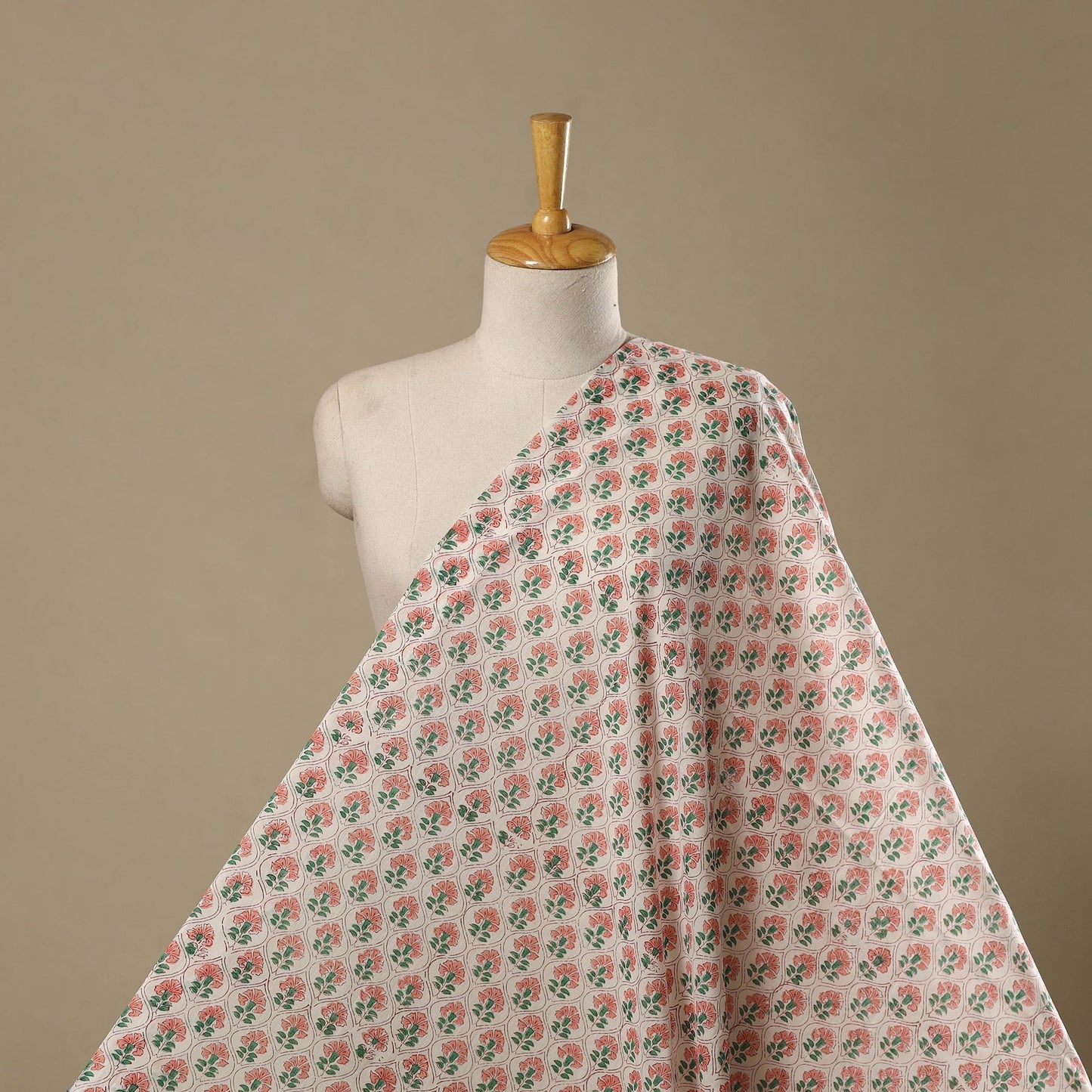 Pink Pure Mul Cotton Hand Block Sanganeri Print Fabric - homesewn