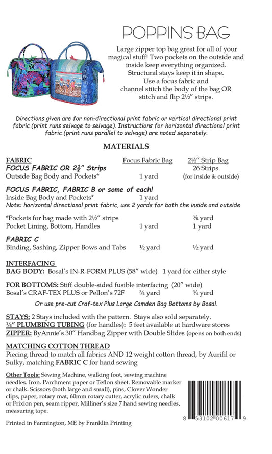 Poppins Bag Paper Pattern with Stays - homesewn