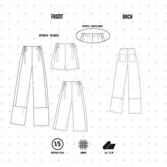 PT003 - 3 in 1 pants beginner friendly with knotted waist - PDF PATTERN - homesewn