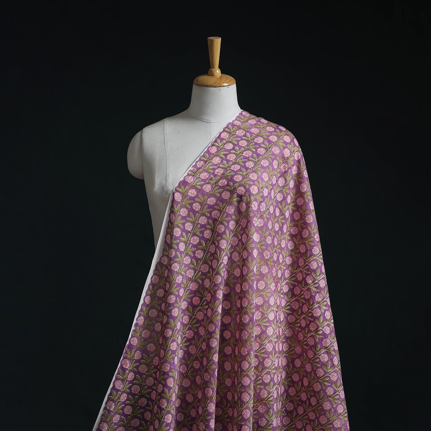 Purple Pure Mul Cotton Hand Block Sanganeri Print Fabric - homesewn