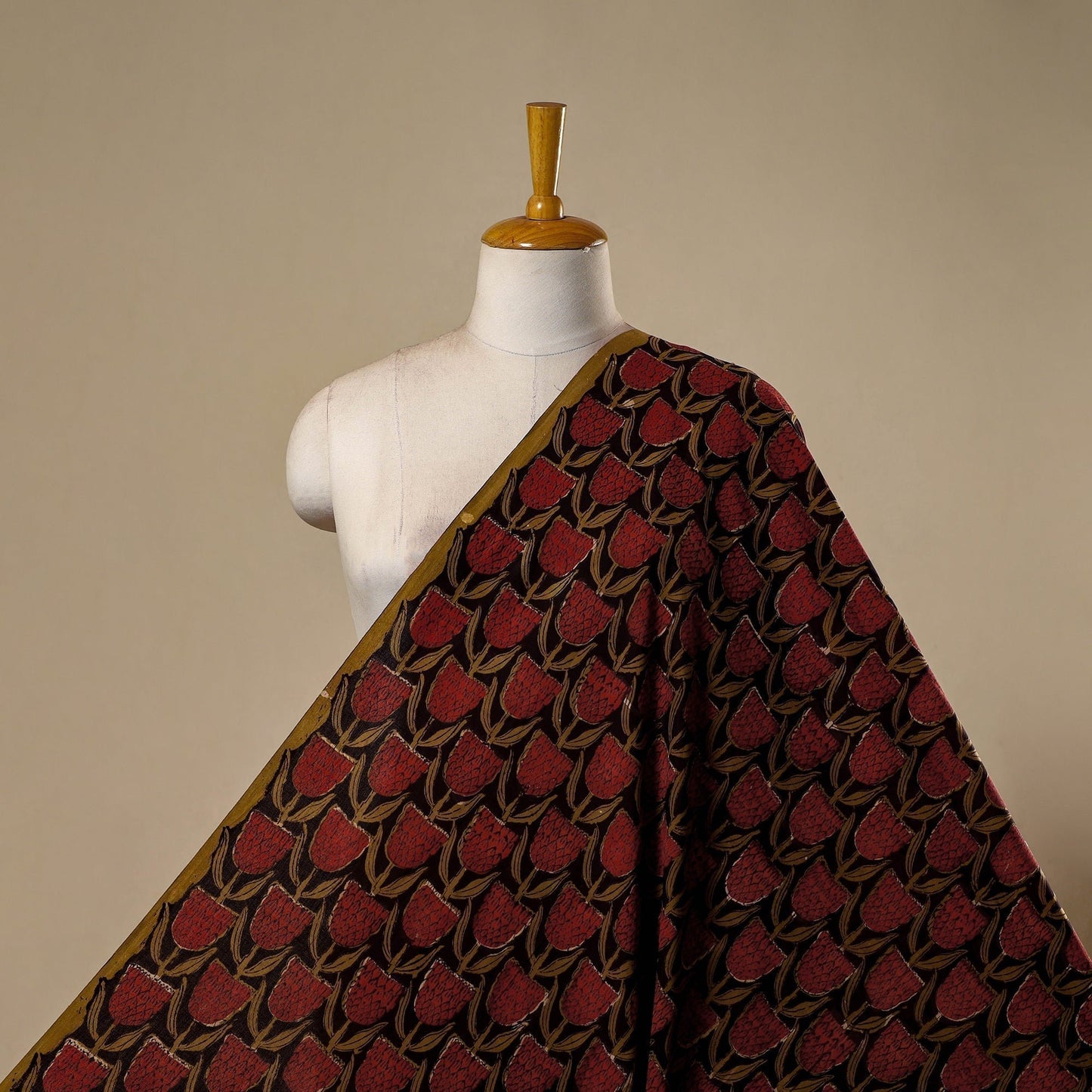 Red - Natural Dyed Cotton Hand Block Print Jahota Fabric - homesewn