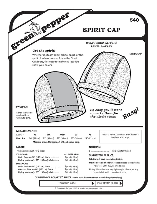 cover of sewing pattern for 540 Spirit Cap