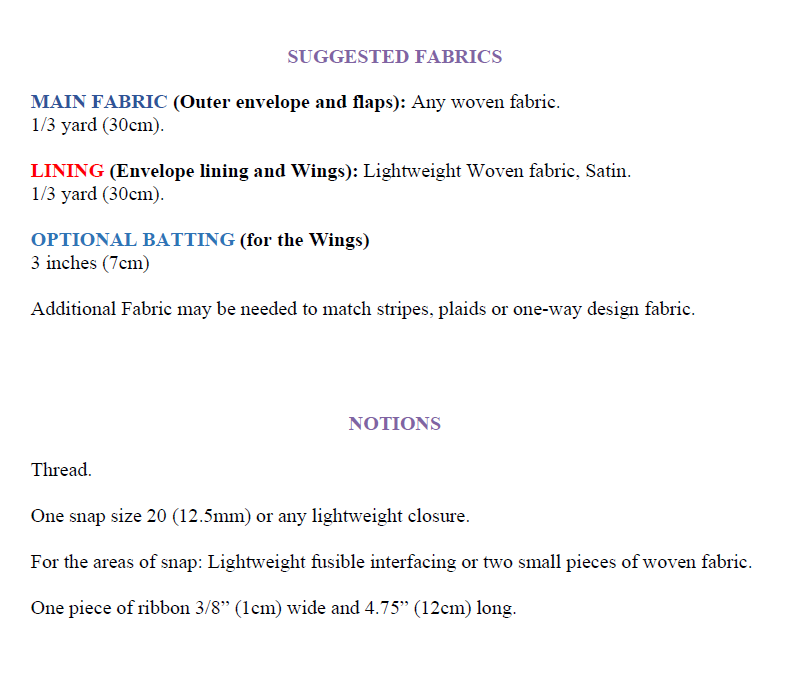 Wingy Fabric Envelope Pattern