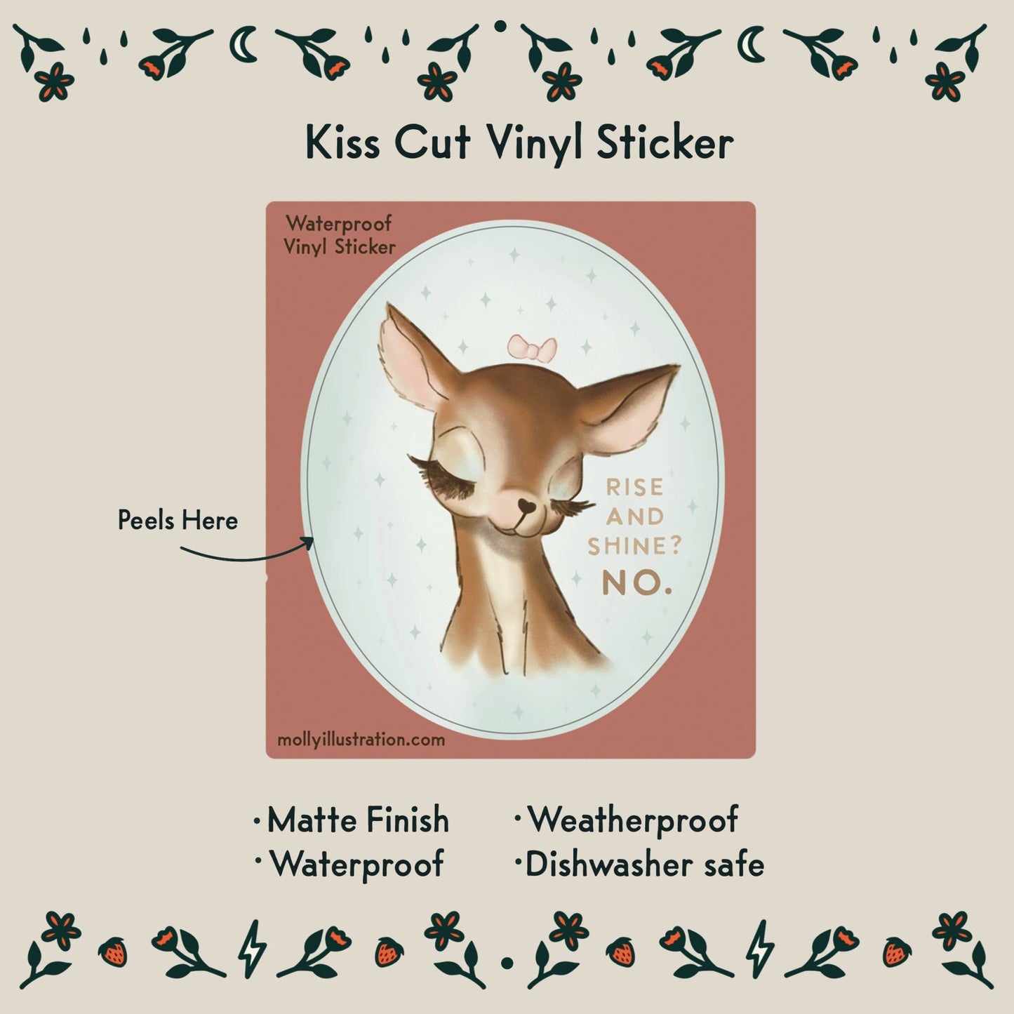 Rise and Shine Illustrated Deer Waterproof Vinyl Sticker - homesewn