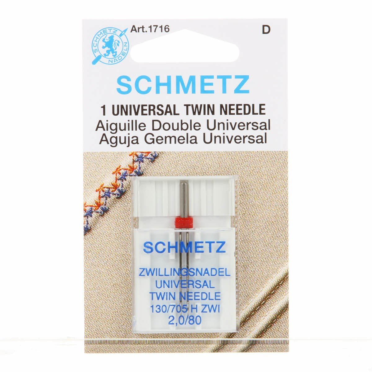 Schmetz Twin Machine Needle Size 2.0mm/80 1ct - homesewn