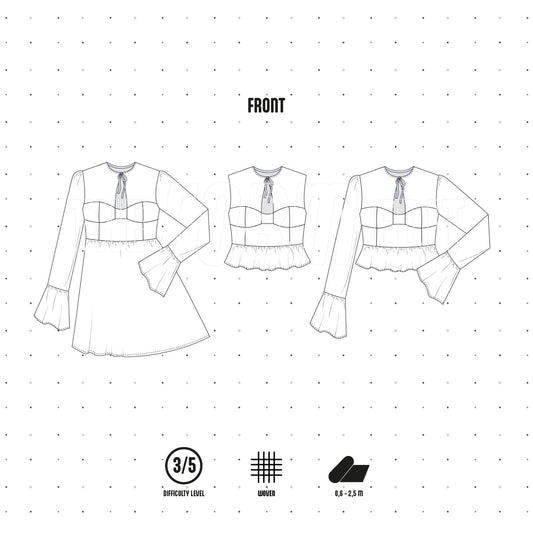 SH001 - Blouse with knotted neckline and bust cutouts - PDF PATTERN - homesewn
