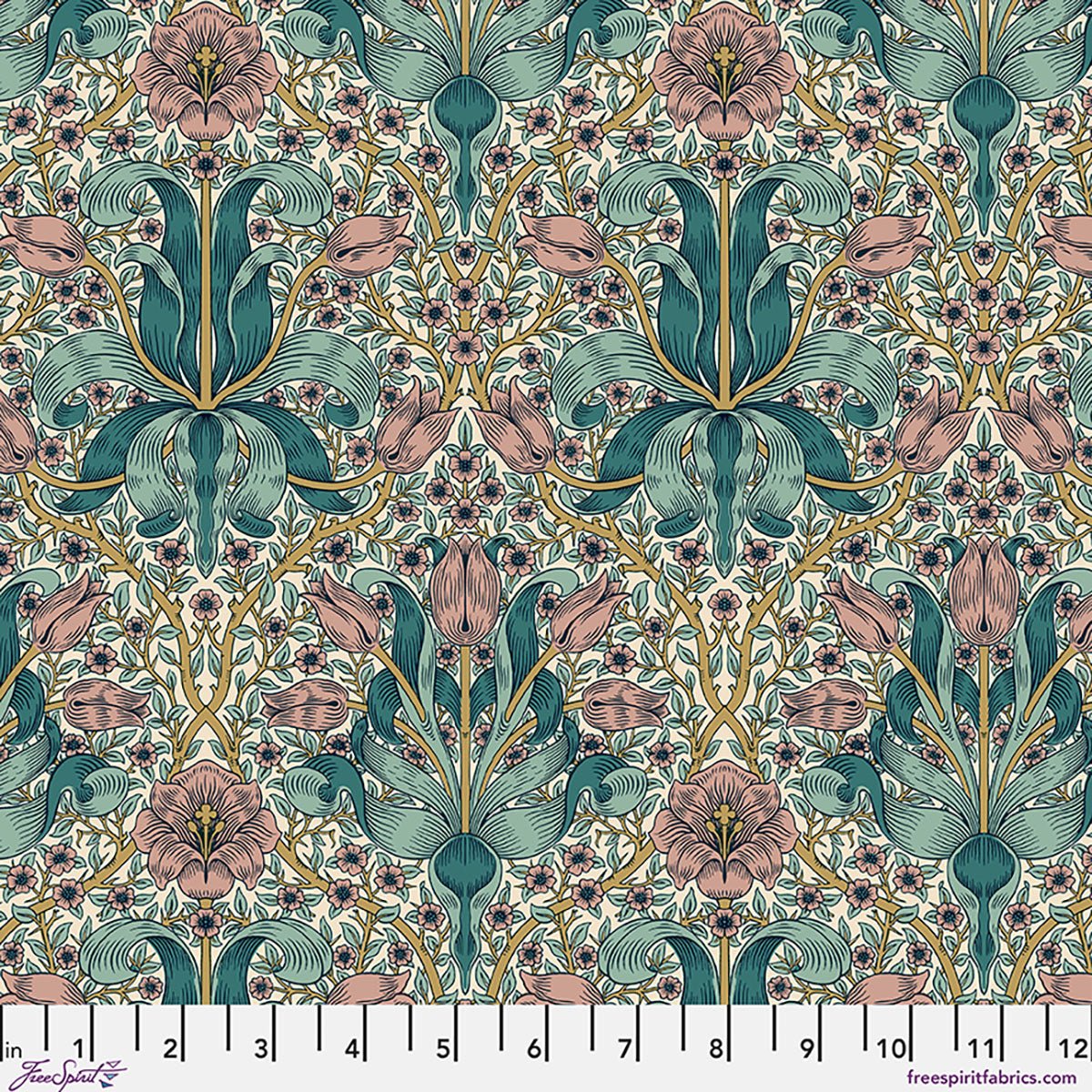 Spring Thicket - Teal - William Morris Lodden QUILTING COTTON/POPLIN - homesewn