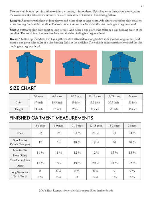 Upcycled Men's Shirt Romper, Dress, and Shirt Sewing Pattern - PDF PATTERN - homesewn