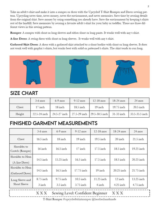 Upcycled T-Shirt Romper and Dress Sewing Pattern - PDF PATTERN - homesewn