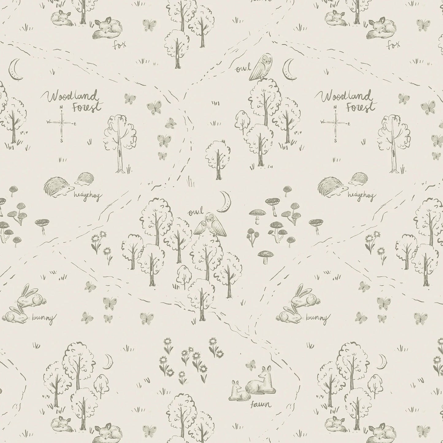 Woodland Map - Gardenia - QUILTING COTTON/POPLIN - homesewn